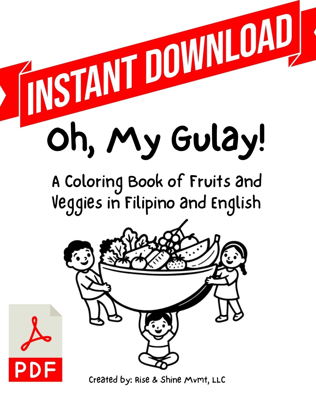 Digital Download Version of "Oh, My Gulay!" Fruits & Veggies Coloring Book